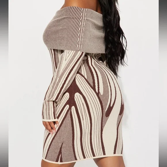 Off the Shoulder Long Sleeve Sweater Mini Dress - Picture 2 of 5